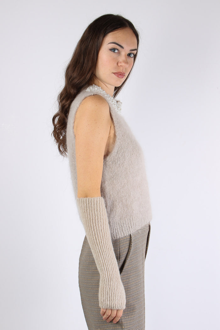 Gilet Maglia Collana Perle Nude-7