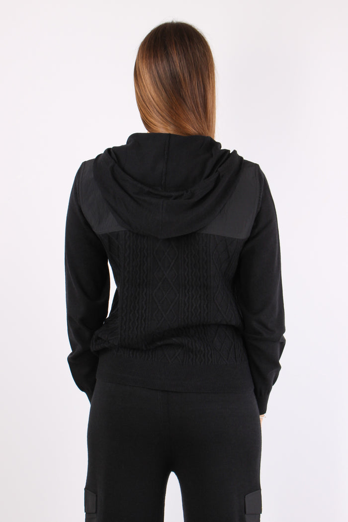 Maglia Zip Trecce Inserto Nero-4