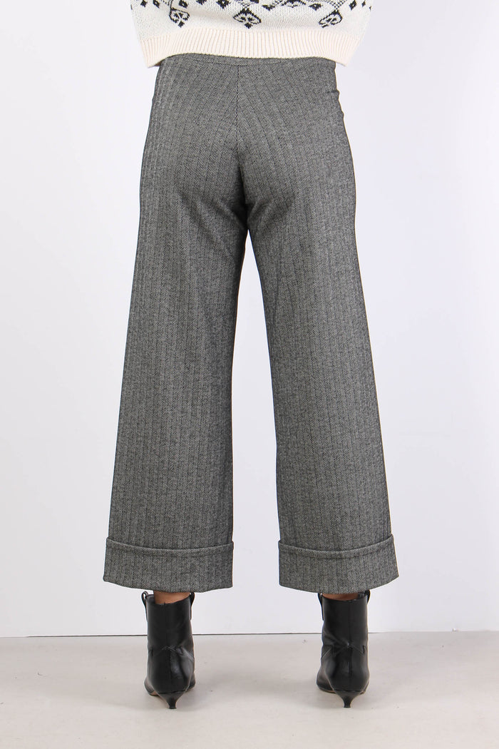 Pantalone Cropped Risvolto Res Nero/grigio-4