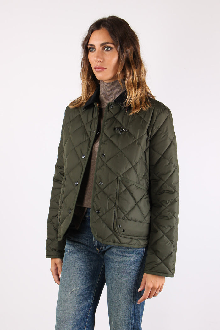 Giubbotto Trapuntato Collo Velluto Militare-6