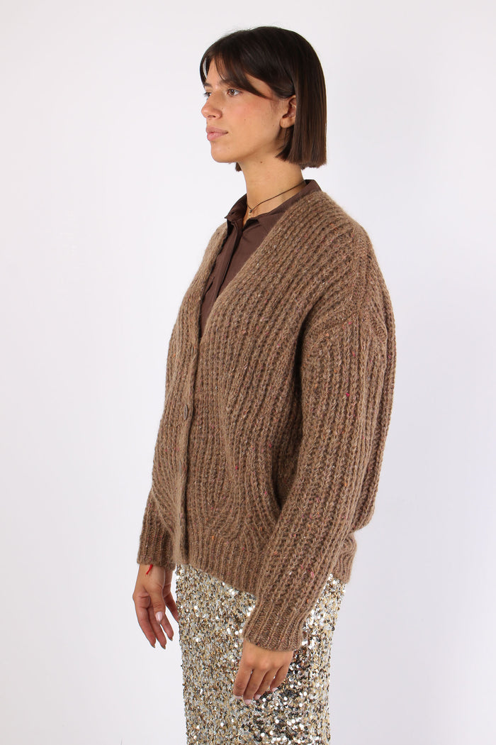Cardigan Effetto Mulinee Visone-6