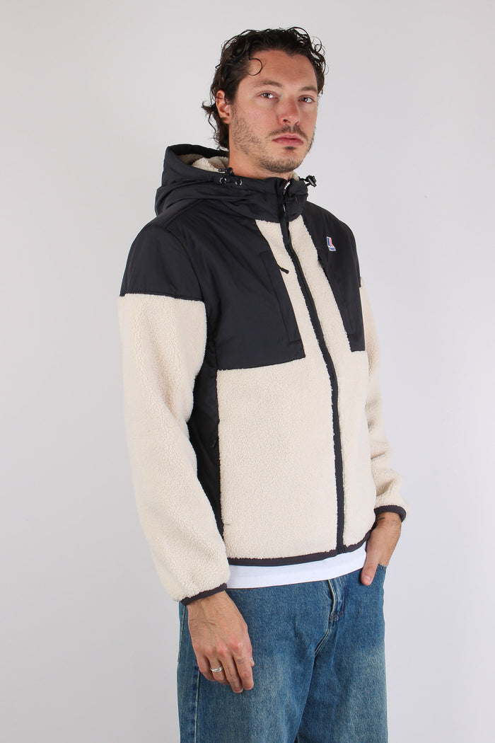 Giubbotto Cappuccio Inserto Teddy Black Pure/ecru-6