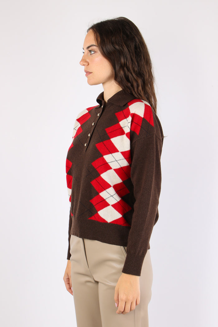 Mllsequoia Maglia Quadri Rosso Intarsio-6