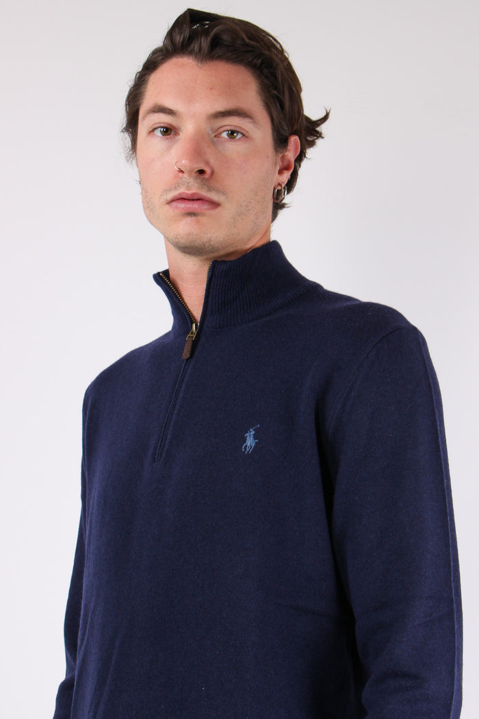 Felpa Mezza Zip Lambswool Hunter Navy-5