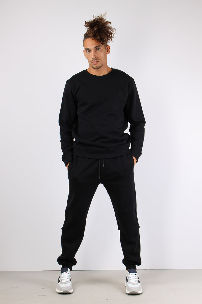 Felpa Girocollo Logo Ricamo Nero