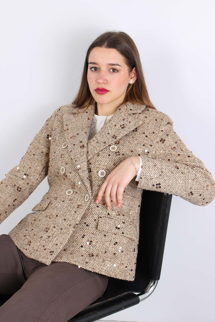 Giacca Doppiopetto Paillettes Caffe-3
