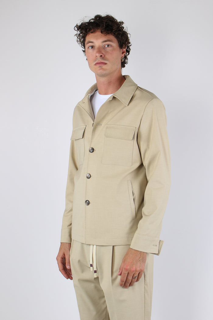 Overshirt Tasche Applicate Beige-3