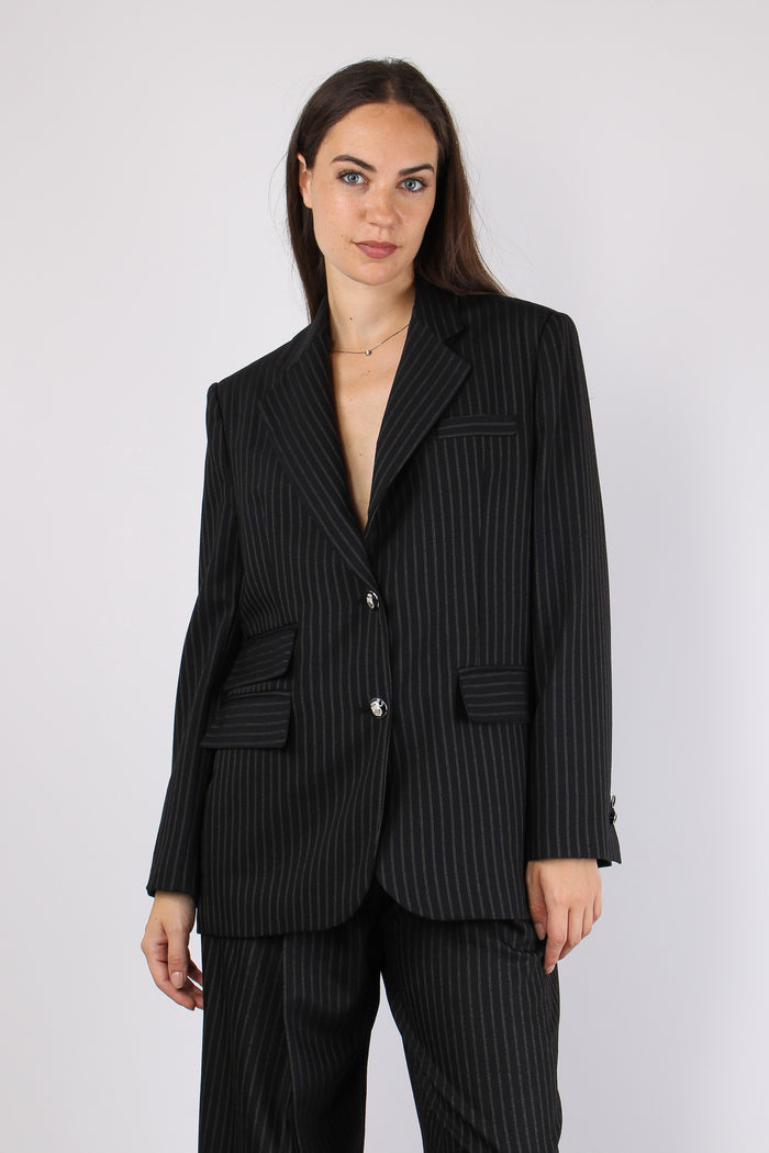 Giacca Over Gessata Nero/beige-5