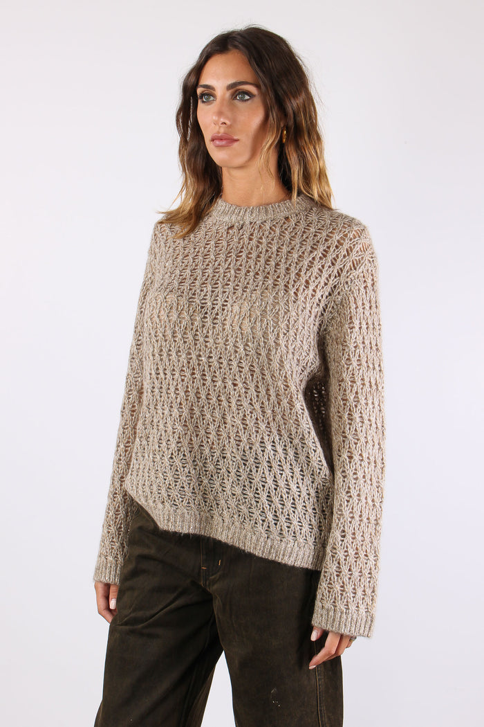 Maglia Traforata Lana Fango-5
