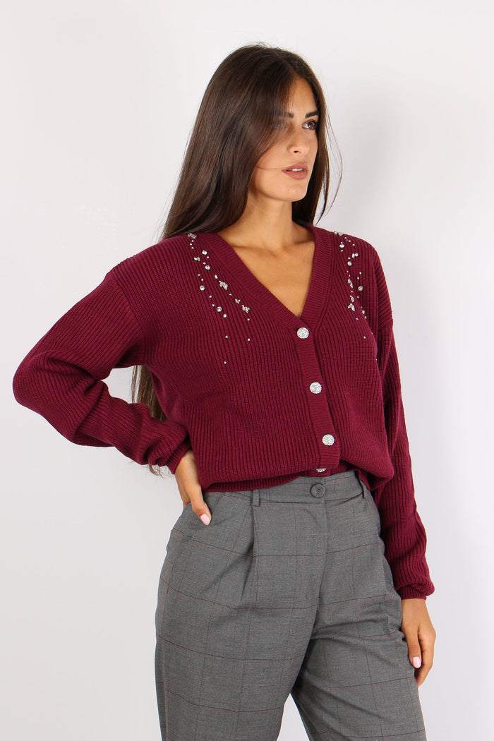 Balbina Cardigan Applicazione Bordeuax-6