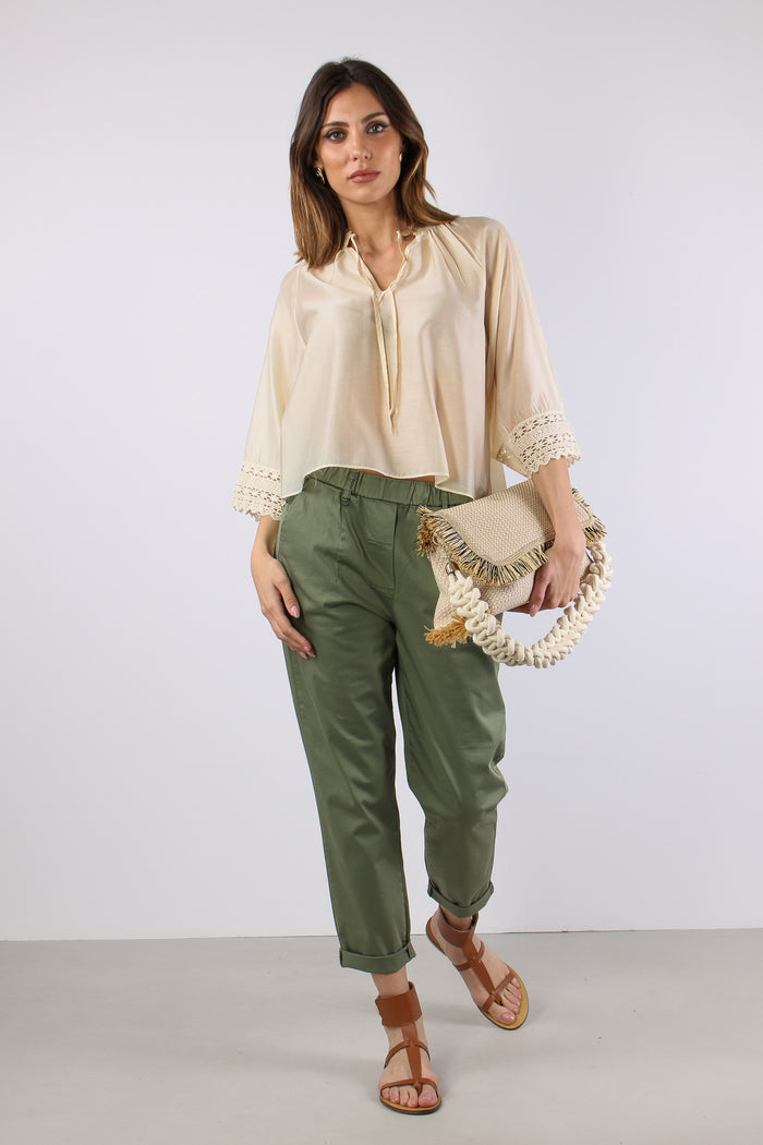 Camicia Mussola Macrame Manica Ecru-5