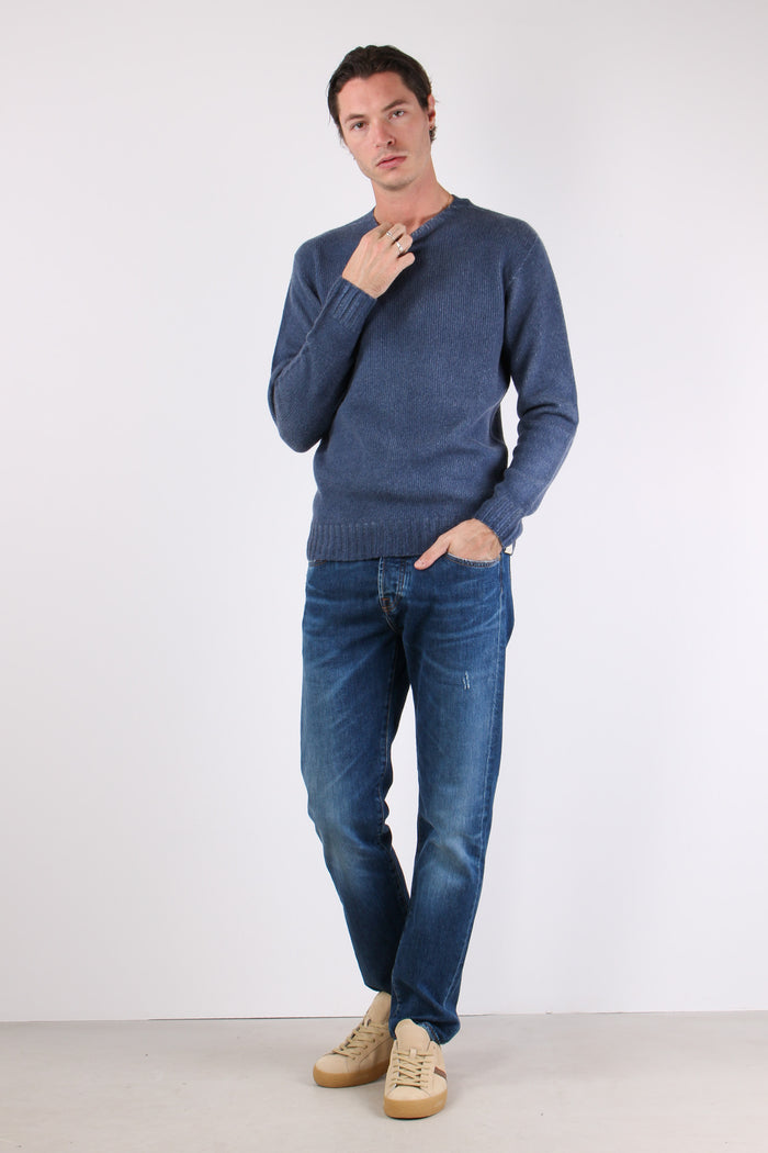 Maglia Girocollo Reversibile Blu/beige-7