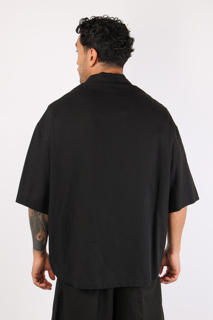 Camicia Mc Viscosa Lino Nero-5
