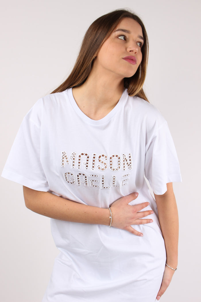 Maxi T-shirt Ricamo Maison Gae Bianco-6