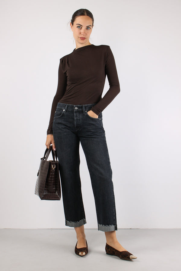 Denim Boyfriend Risvolto Denim Black