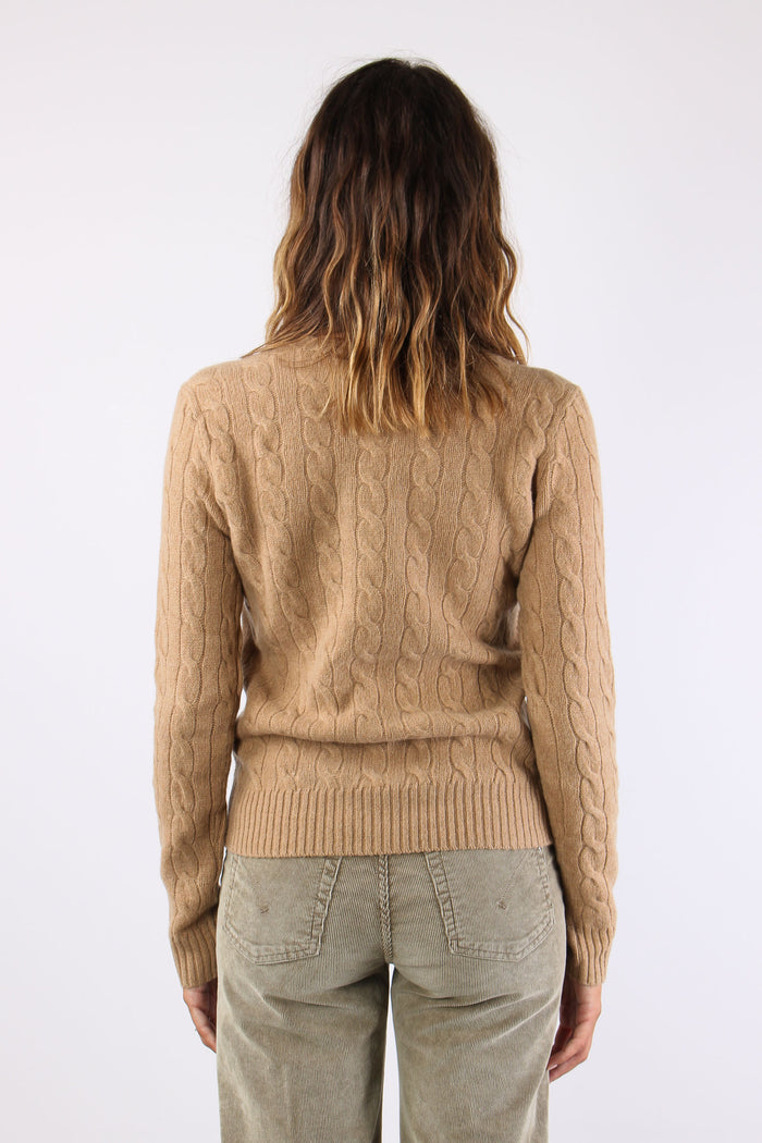 Maglia Girocollo Trecce Misto Lana Camel Melange-5