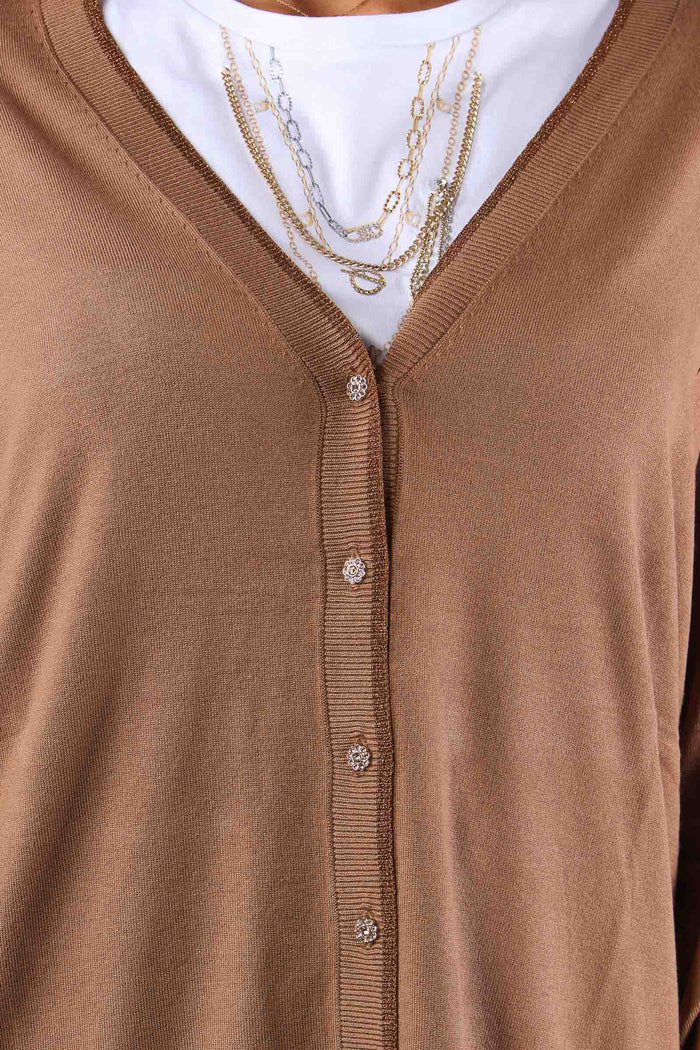 Cardigan Lungo Viscosa Lurex Cocoa Cream-7