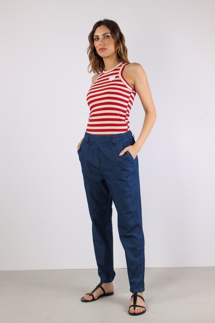 Pantalone Chambray Elastico Di Denim-5