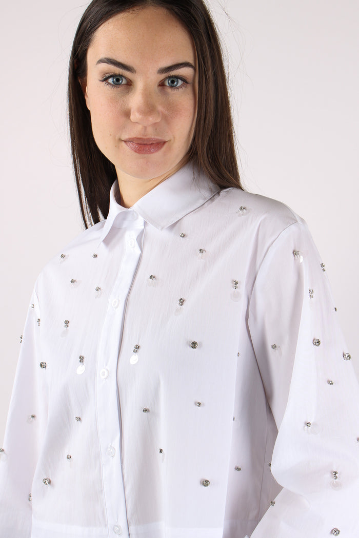Camicia Corta Inserto Strass Bianco Ottico-8