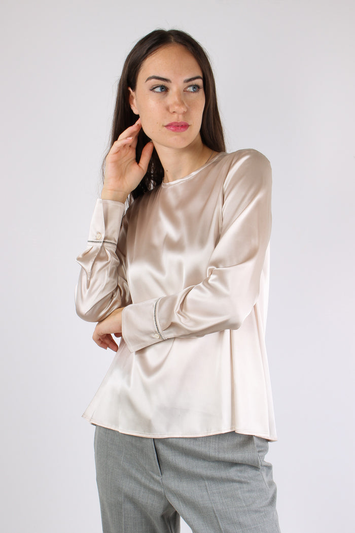 Camicia Girocollo Monile Panna-6