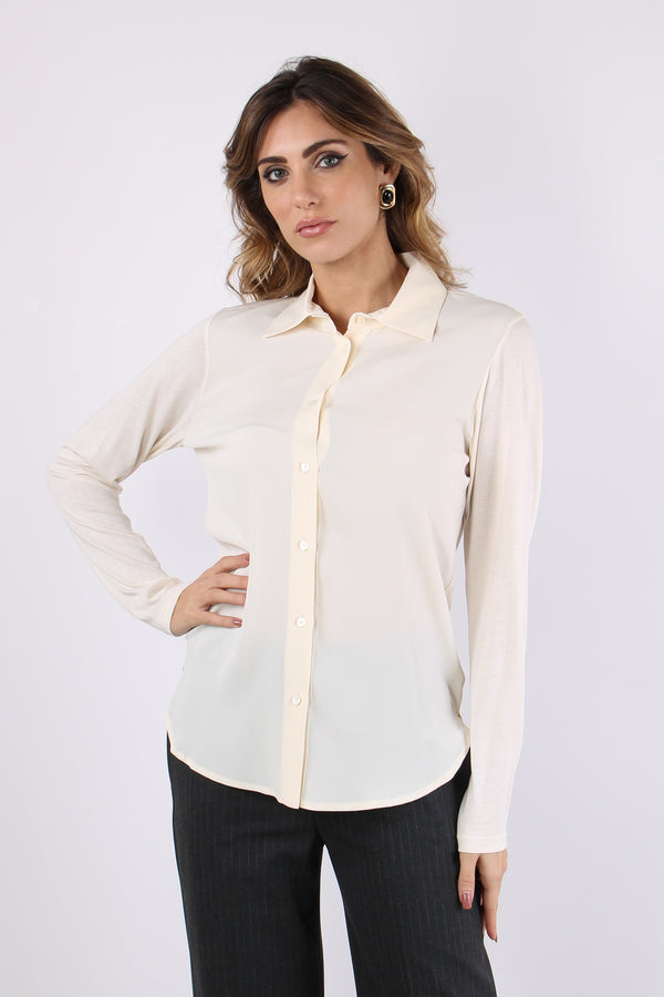 Camicia Misto Seta Panna-2