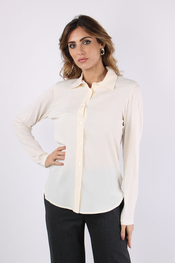 Camicia Misto Seta Panna-2