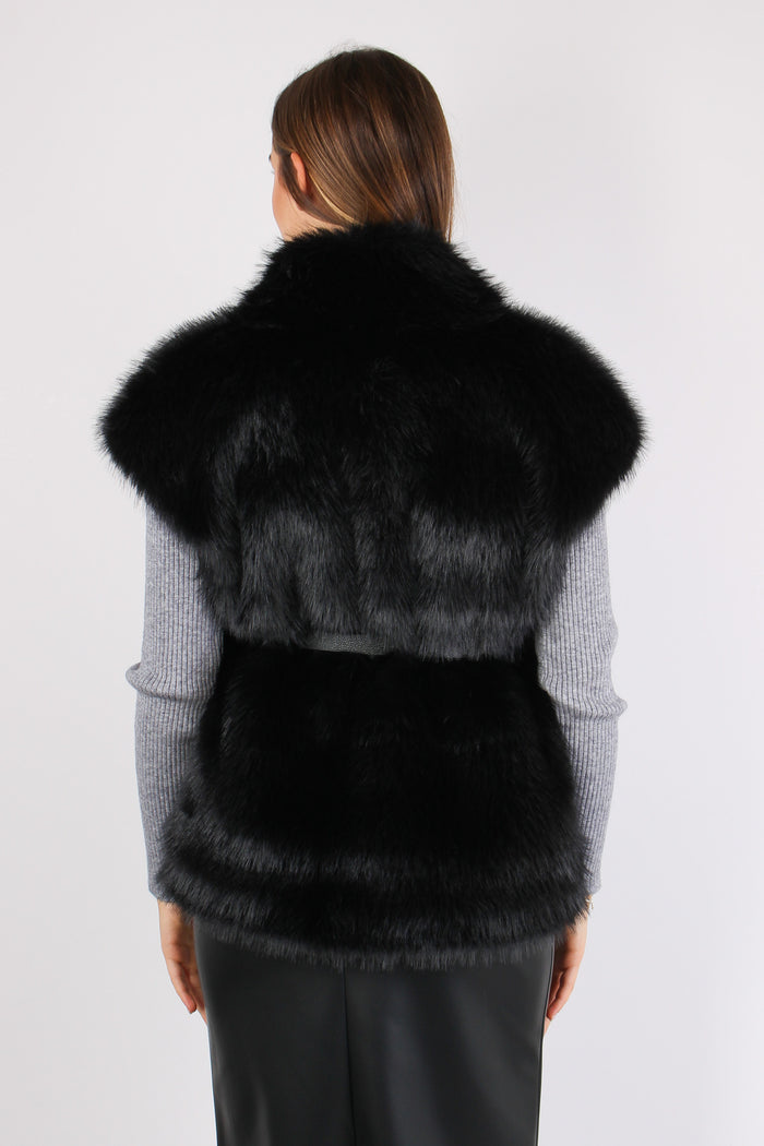 Gilet Ecopelliccia Cintura Nero-4