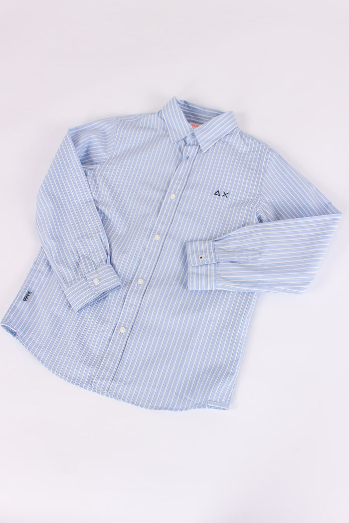 Camicia Cotone Riga Azzurro/bianco-4
