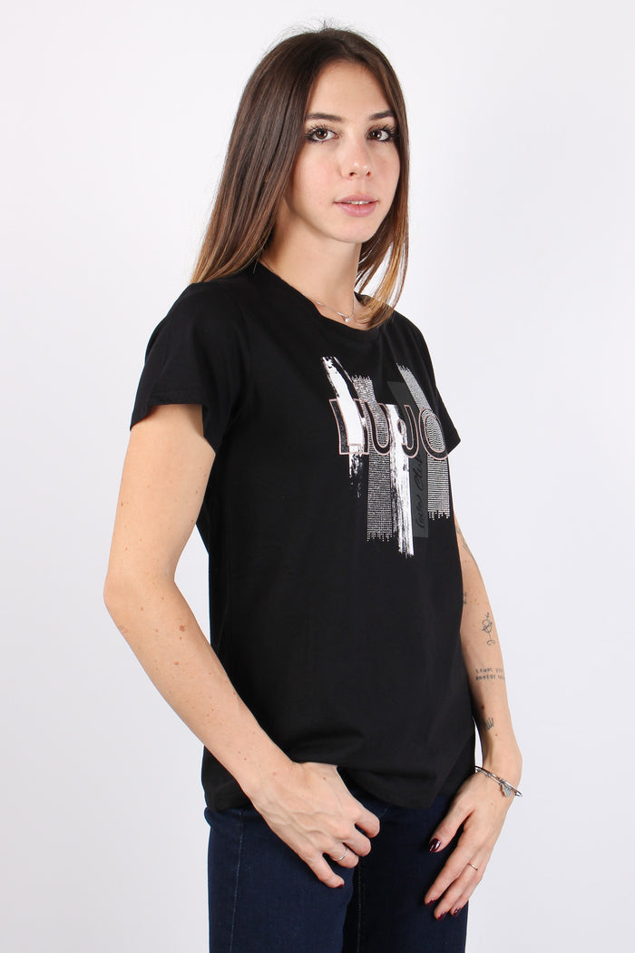 T-shirt Logo Strass Nero/brush-4