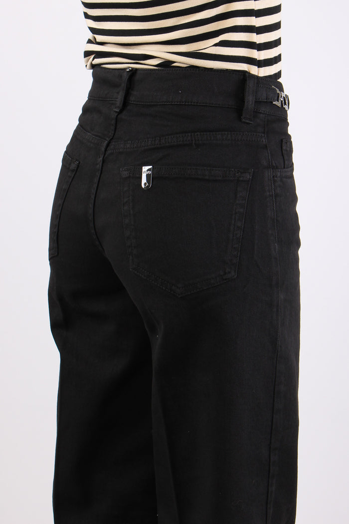 Pantalone Flare Applicazione Passanti Nero-5