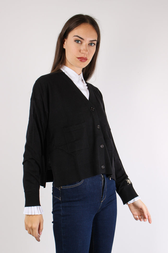 Cardigan Over Viscosa Lana Nero-5