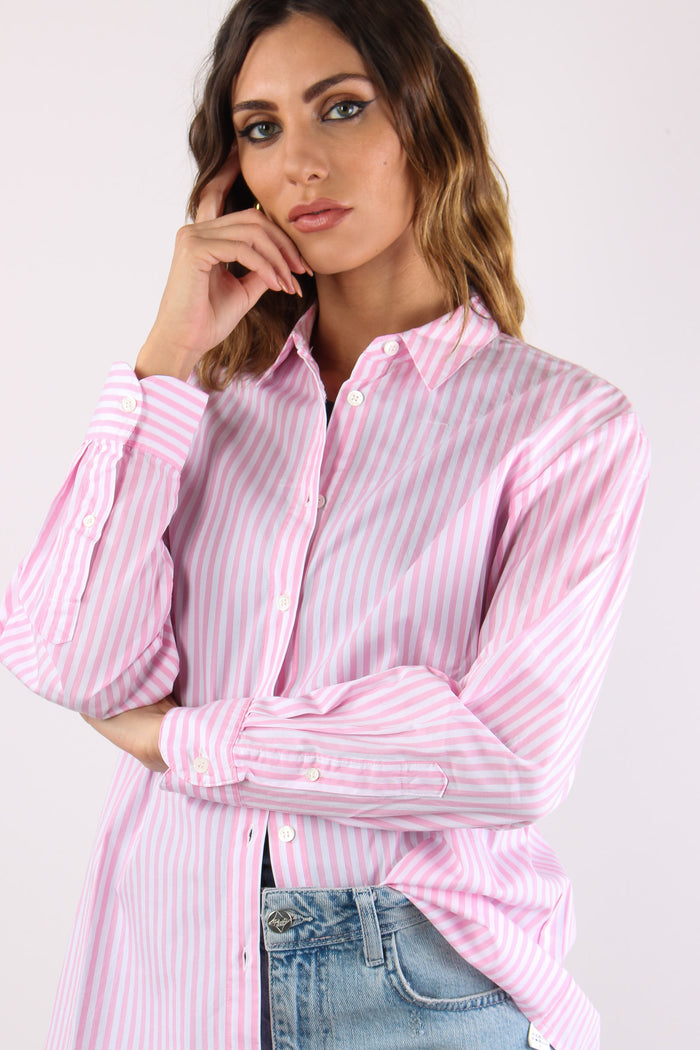 Camicia Cotone Riga Ricamo Schiena Bianco/rosa-10