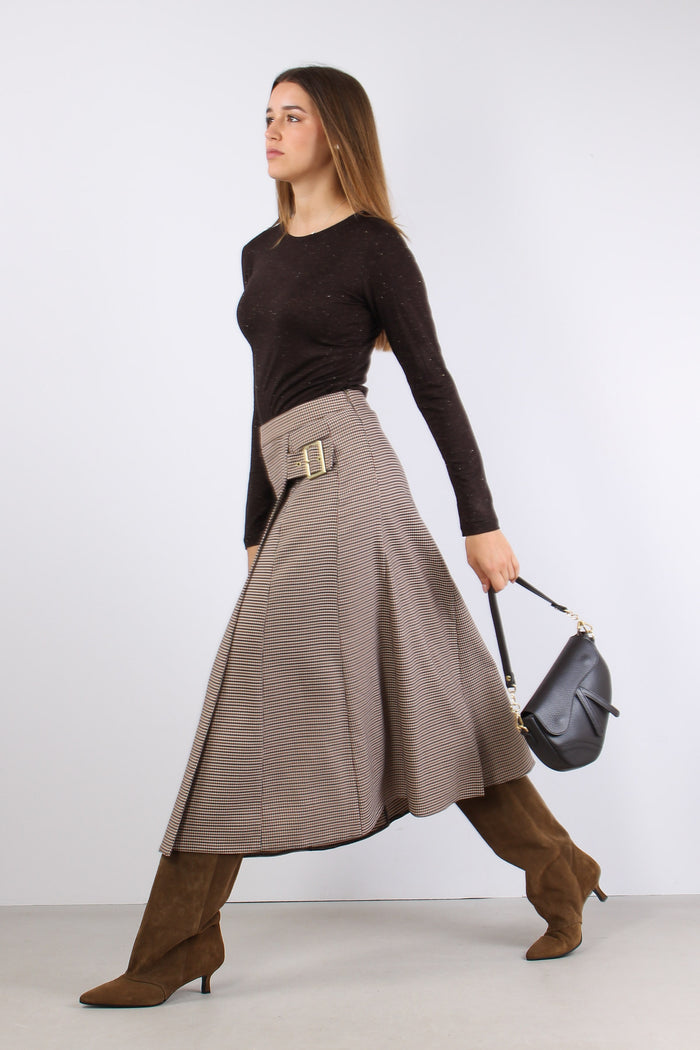 Gonna Ruota Fibbia Microquadro Cammello/nero