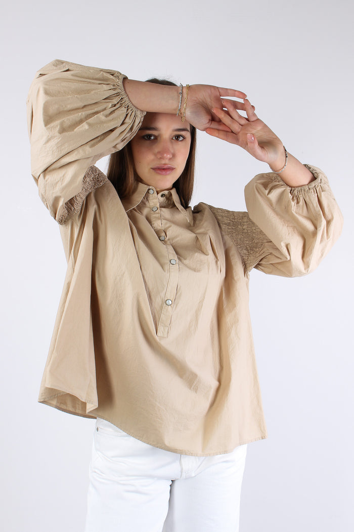 Bouquet Camicia Manica Arriccio Beige-2