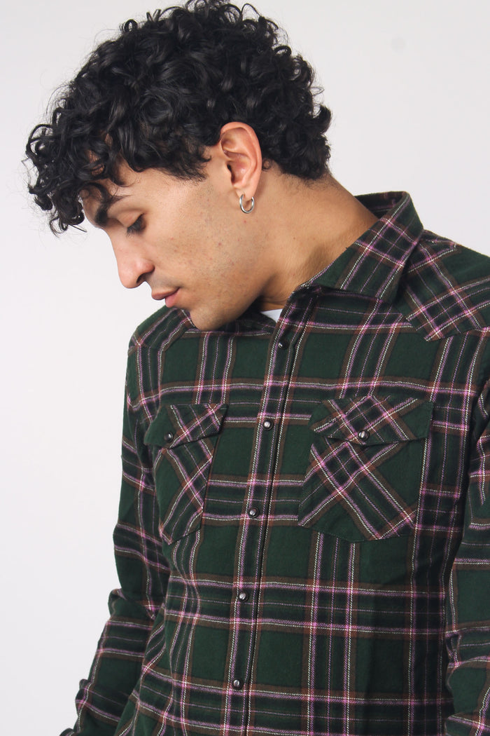 Camicia Texana Check Verde-5