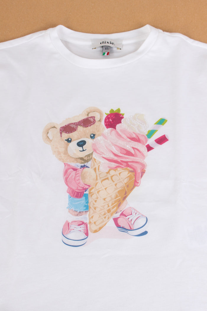 T-shirt Orsetto Strass Off White-2