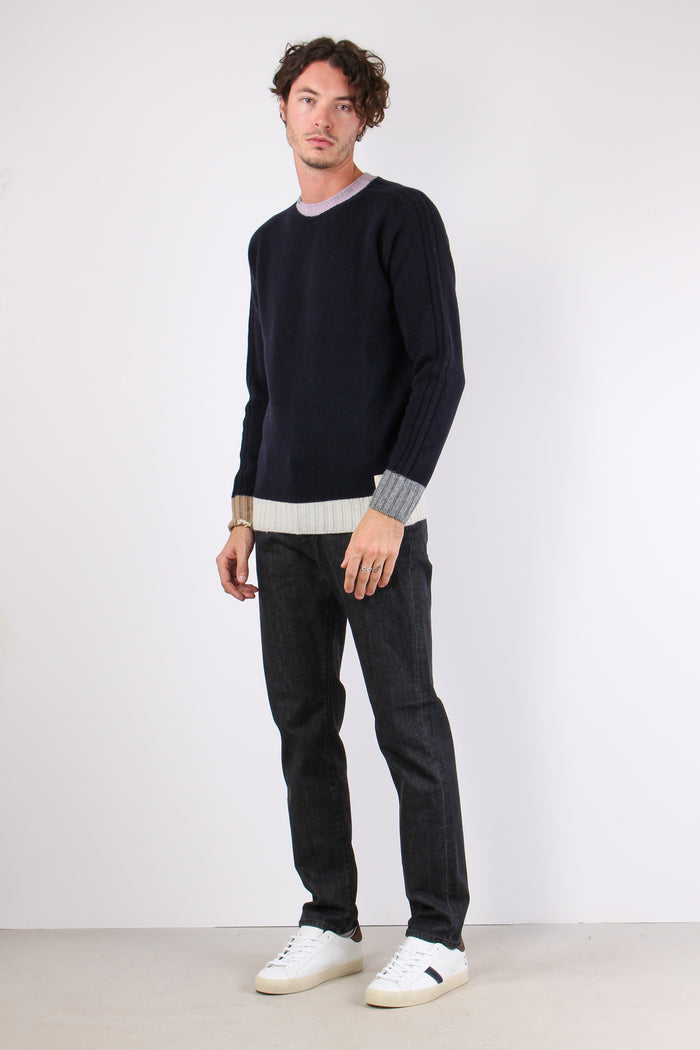 Maglia Girocollo Bordi Colori Blu-5