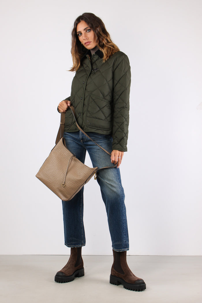 Giubbotto Trapuntato Collo Velluto Militare-3