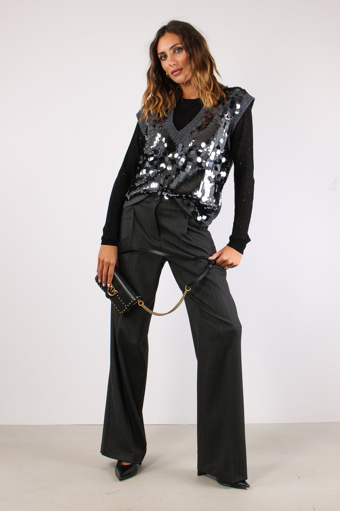 Gilet Maxi Paillettes Grigio-3