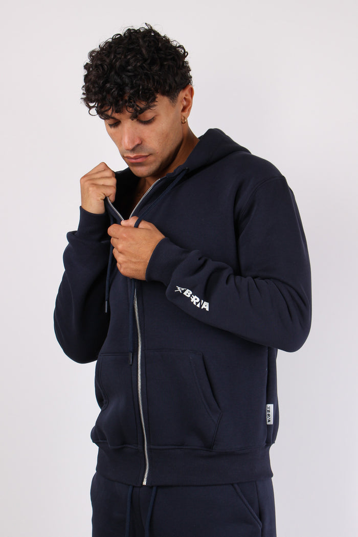 Felpa Full Zip Cappuccio Logo Blu-7