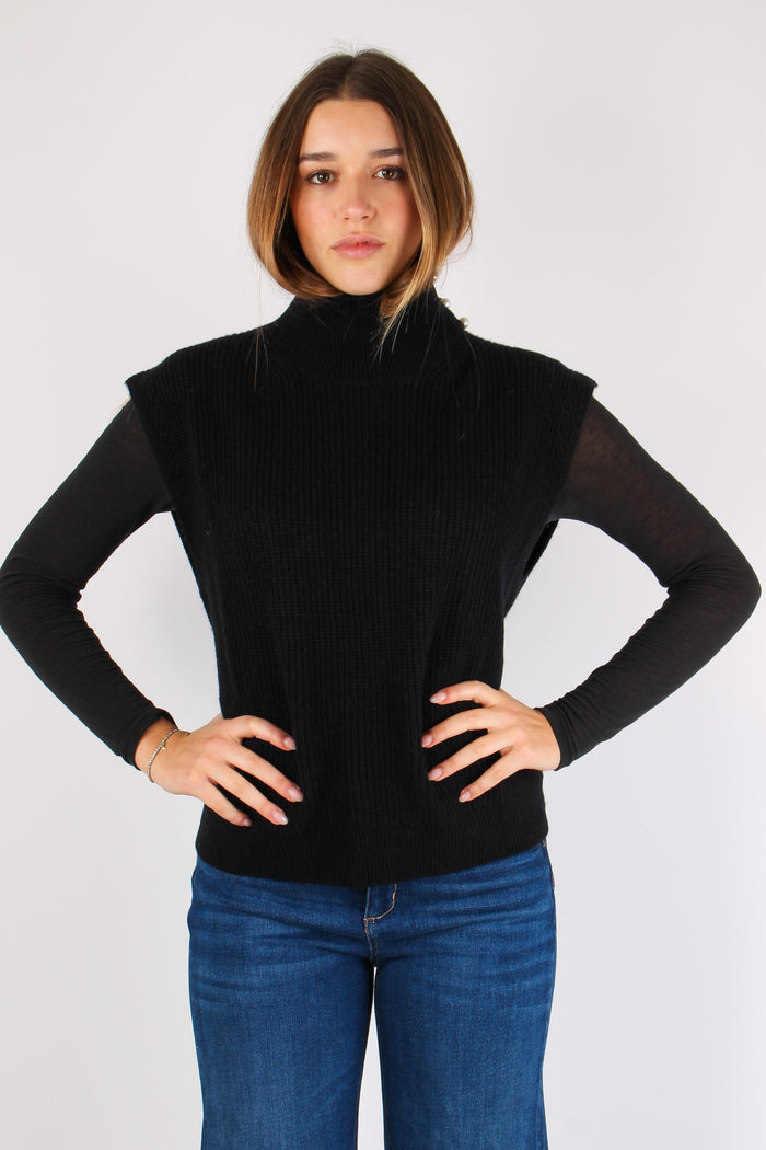 Maglia Collo Alto Smanicata Nero-2