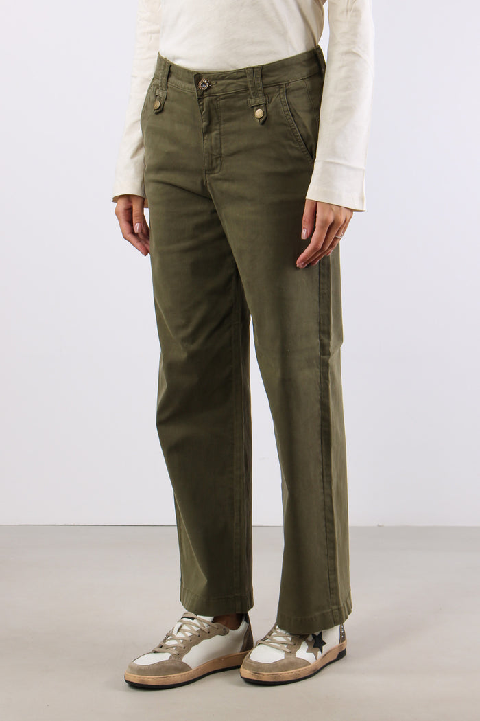 Pantalone Flare Bottoni Passanti Verde Alpino-3