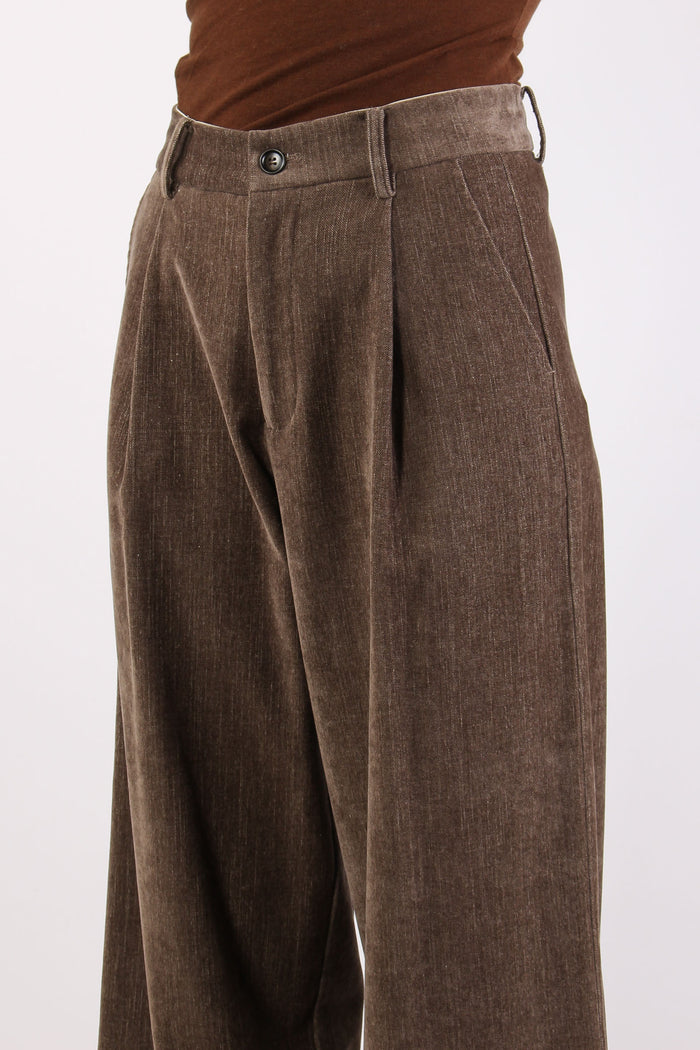 Pantalone Palazzo Velluto Liscio Fango-8