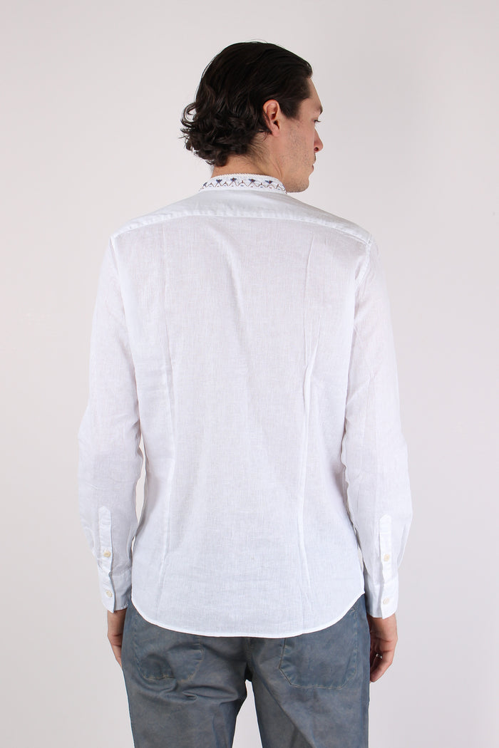 Camicia Lino Ricami Colletto Bianco-4