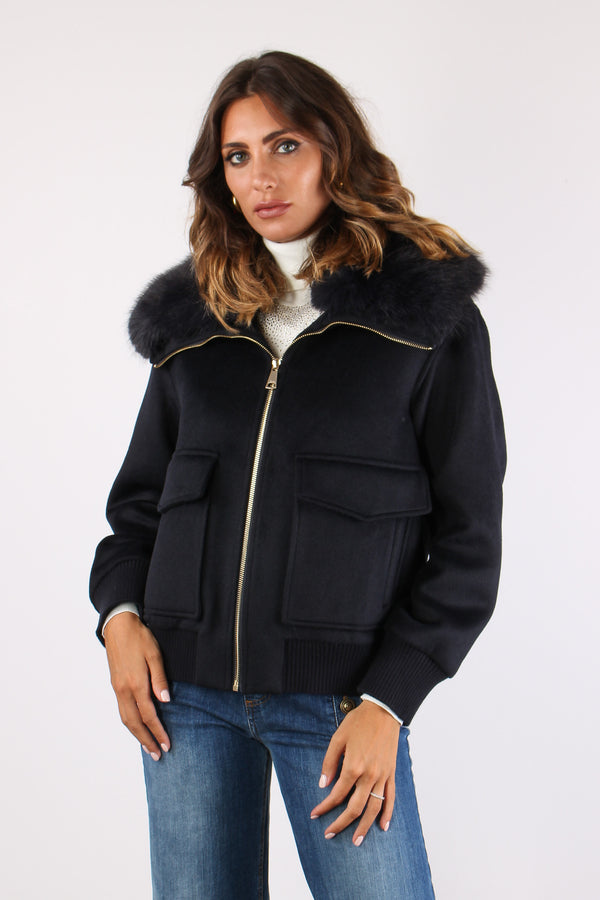 Saez Bomber Lana Collo Pelo Blue Navy-2