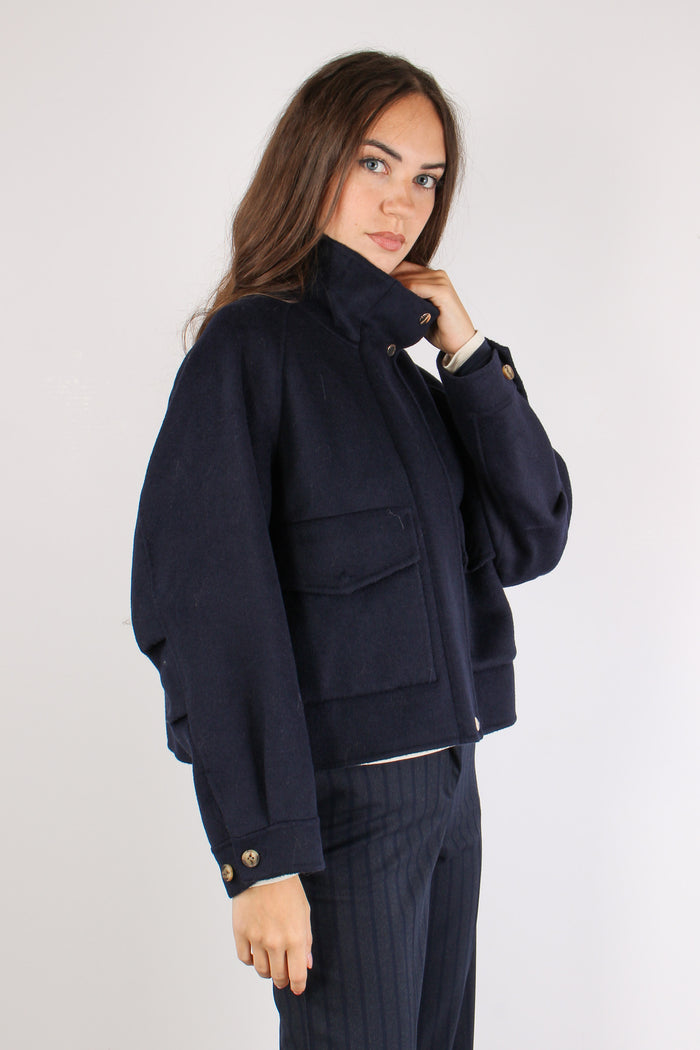 Giaccone Corto Tasche Blu-3