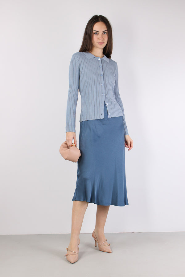 Gonna Effetto Raso Indaco