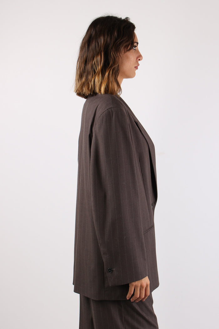 Giacca Doppiopetto Gessata Taupe-6