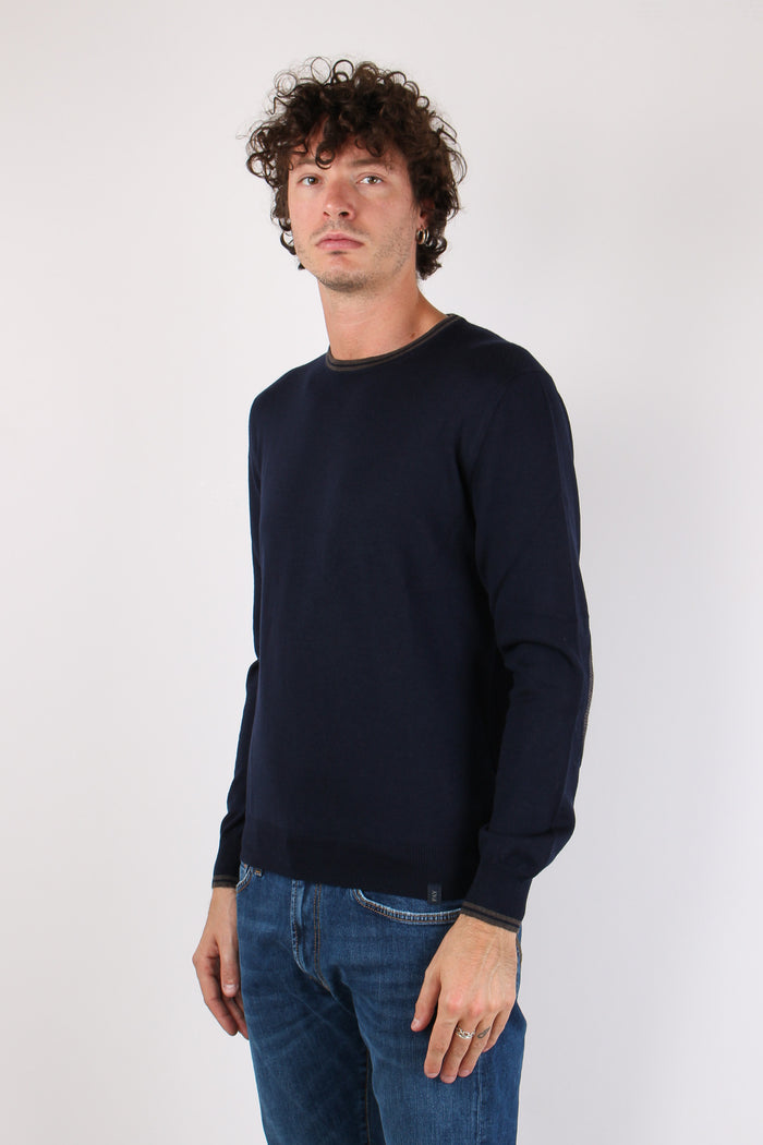 Maglia Girocollo 100%  Lana Blu/moro-5