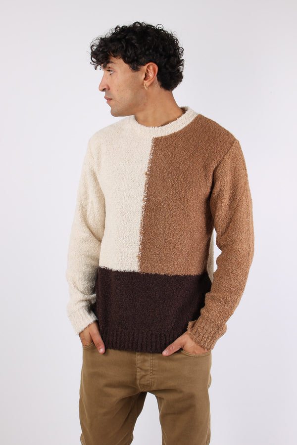 Maglia Boucle Colorblock Ecru-2